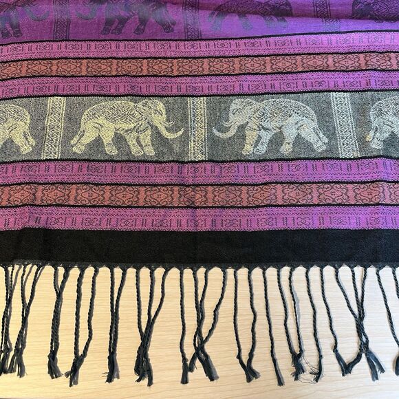 Scarves Pashmina Elephants Cashmere Scarf Shawl Wrap 72” Boho Festival Hippie - Picture 6 of 8